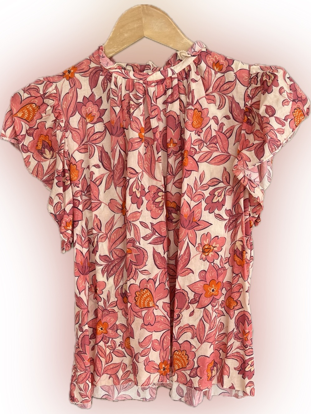 “carla” high neck  ruffle sleeve blouse by Trovata  Birds of Paradis